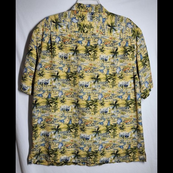 It's 5 O'Clock Somewhere Mens Silk Hawaiian Button Shirt Large Yellow Tropical - Picture 2 of 12
